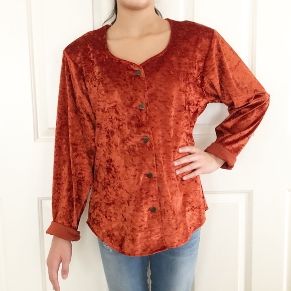 VTG Lone Roo By Roper Crushed Velvet Blouse - Picture 1 of 12